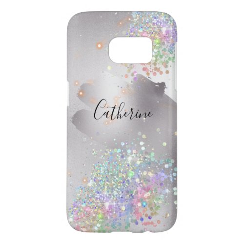 Glitter silver iridescent holographic girls name samsung galaxy s7 case