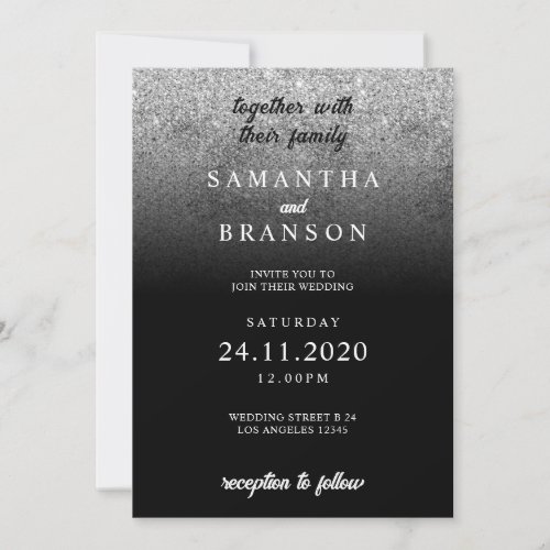 Glitter Silver Minimal Wedding Invitation