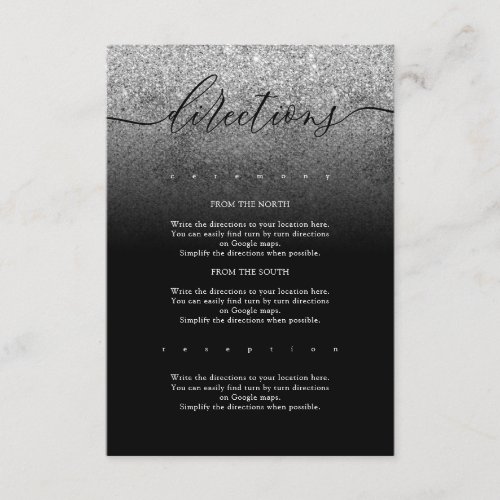 Glitter Silver  Modern Simple Wedding Directions Enclosure Card