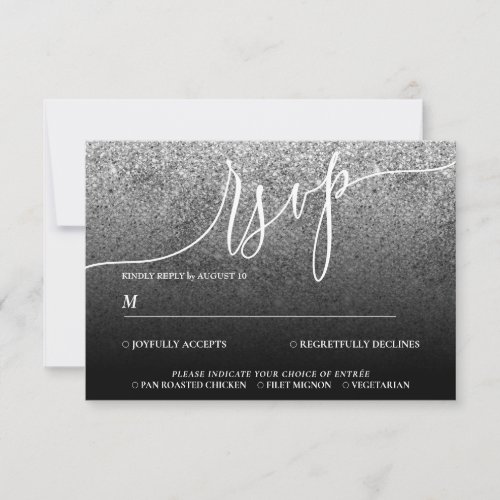 Glitter Silver Modern Wedding Calligraphy RSVP Card