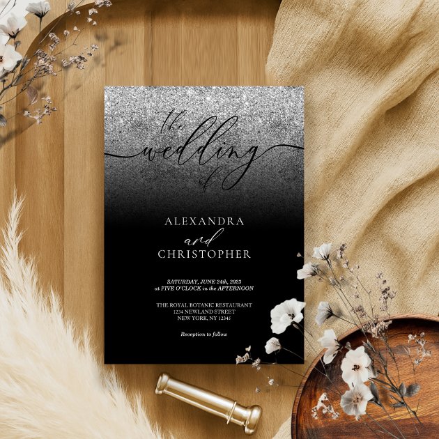 Glitter Silver Modern Wedding Invitation