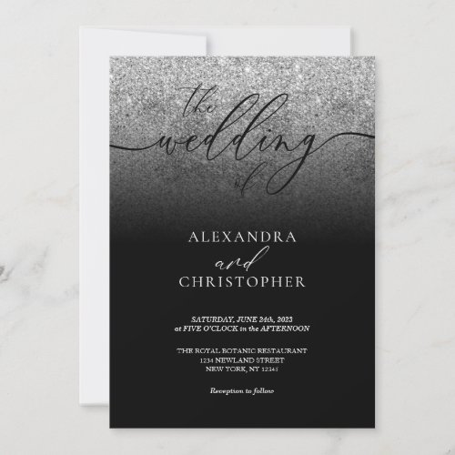 Glitter Silver Modern Wedding Invitation