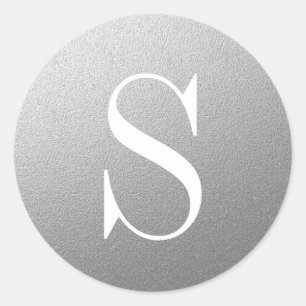 Glitter Silver Monogram Initial Classic Round Sticker