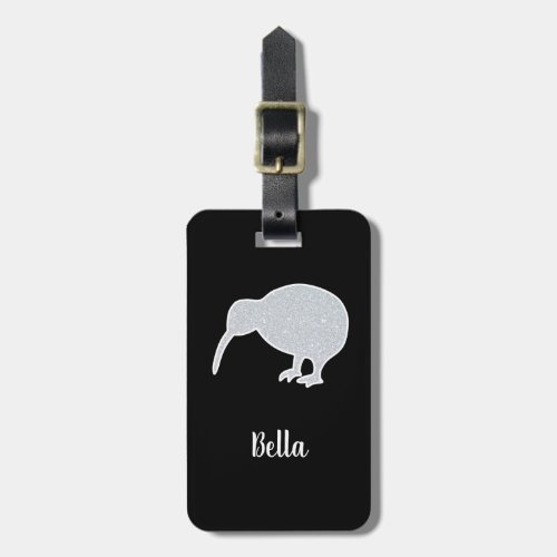 Glitter Silver NZ Kiwi Black  White Custom  Luggage Tag