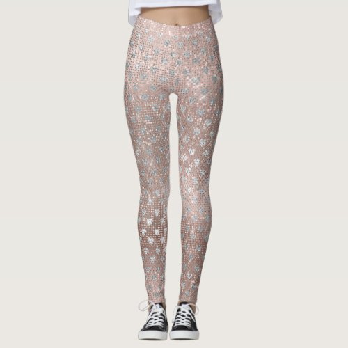 Glitter Silver Pearl Hearts Pink Rose Gold Sparkly Leggings