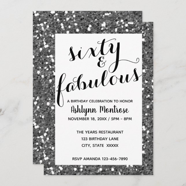 Glitter Silver Sixty & Fabulous Invitation (Front/Back)