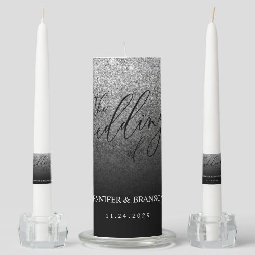Glitter Silver SPARKle Wedding Classic Unity Candle Set