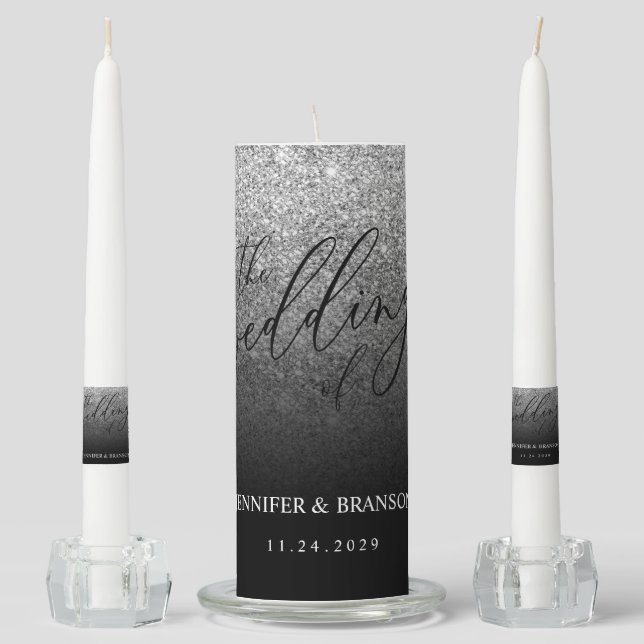 Glitter Silver SPARKle Wedding Classic Unity Candle Set (Front)