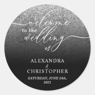 Glitter Silver Sparkle Welcome wedding set Classic Round Sticker