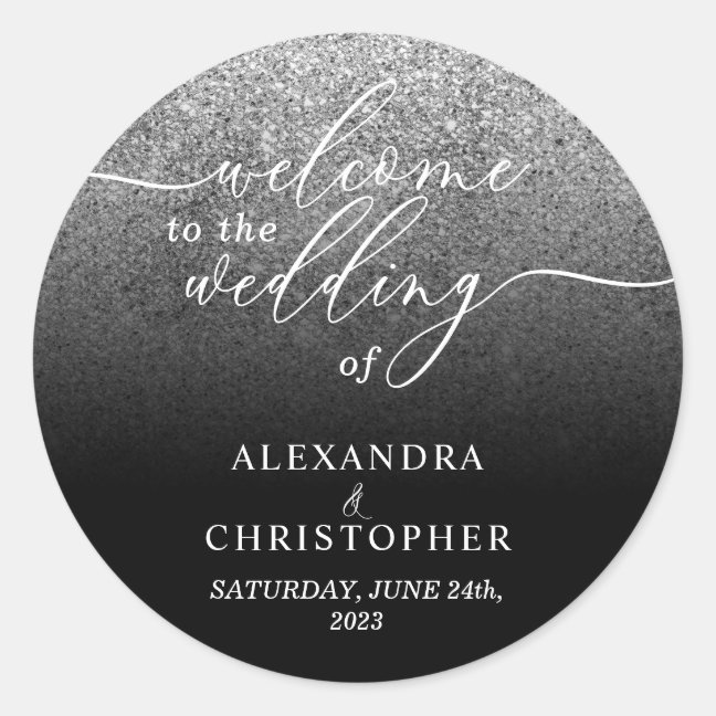 Glitter Silver Sparkle Welcome wedding set Classic Round Sticker