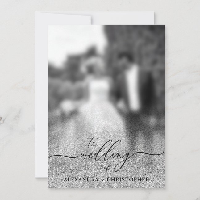 Glitter Silver SPARKling Wedding Photo Invitation