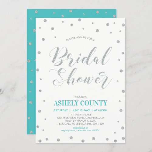 Glitter Silver  Tiffany  Modern Bridal Shower Invitation