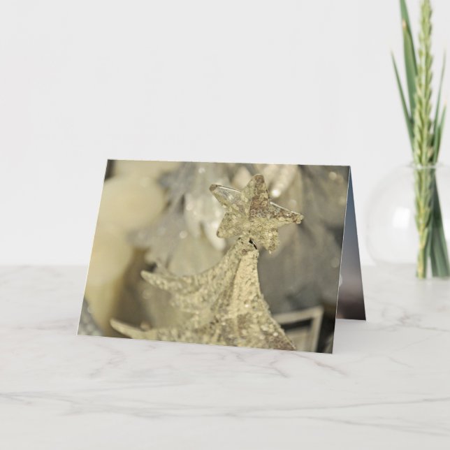 Glitter silver tree ornament Christmas Holiday Card (Front)