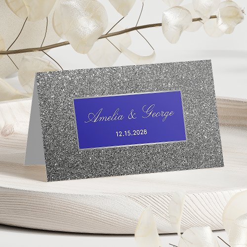 Glitter Silver Wedding  Place  Place Card
