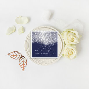 Glitter Silver WhiteBlue Navy White Thank You Name Paper Napkins