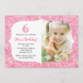 Glitter Sixth Birthday Invitation