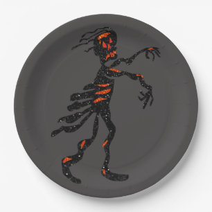 Glitter Skeleton Zombie Halloween Paper Plates