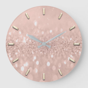 Glitter Skinny Rose Silver Gray Metallic Lux Large Clock