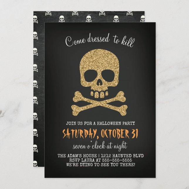 Glitter Skull Halloween Party Invitation (Front/Back)
