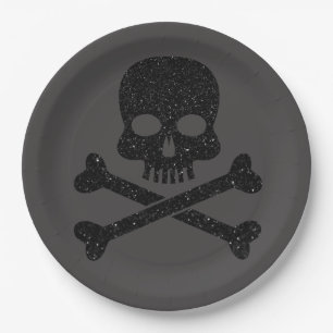 Glitter Skull'n'Crossbones Halloween Paper Plates