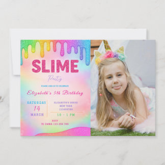 Glitter Slime Birthday Invitation with Photo