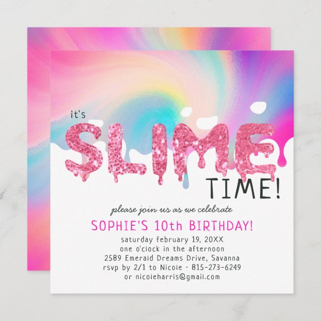 Glitter Slime Birthday Party Invitation (Front/Back)