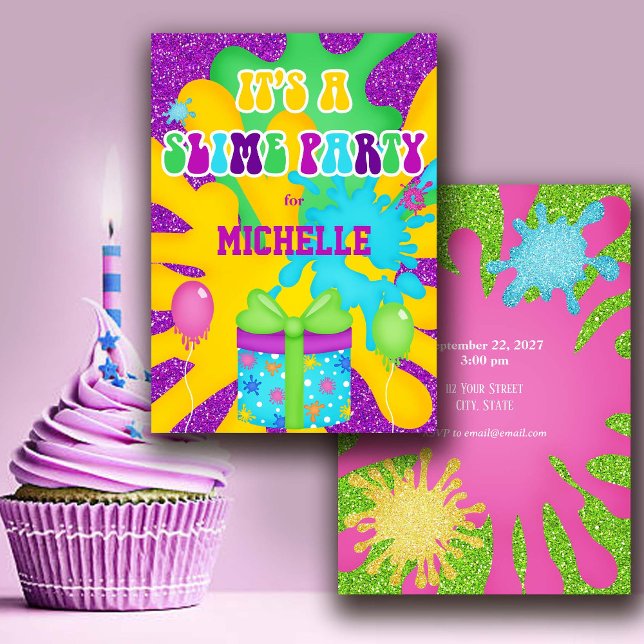 Glitter Slime Colorful Birthday Party Invitation (Creator Uploaded)