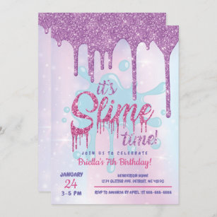 Glitter Slime Birthday Invitations, Dripping Rose Gold Birthday Party  Invitation Card, Sparkle Slime Birthday Party Favors, Glitter Drip Theme