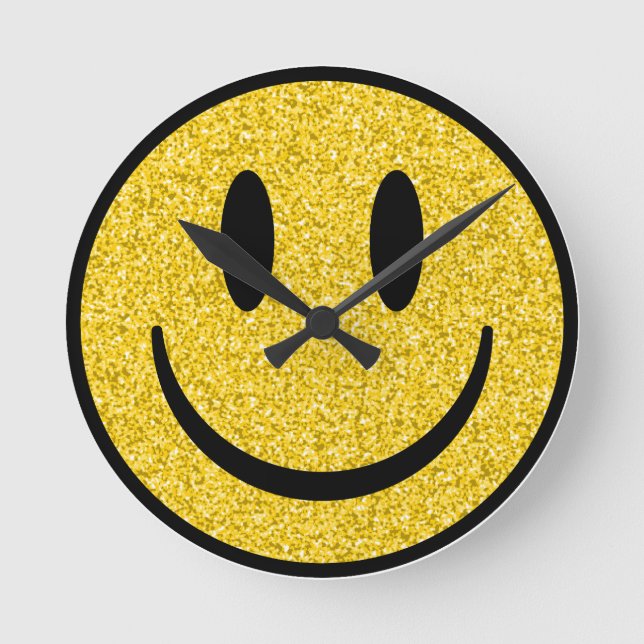 Glitter Smile Face Round Clock (Front)