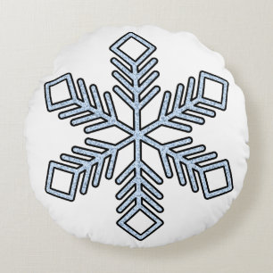 Glitter Snowflake - Baby Blue Branches Round Pillow