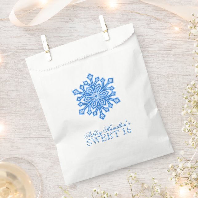 Glitter Snowflake Blue Sweet 16 Winter Wonderland Favor Bag (Clipped)