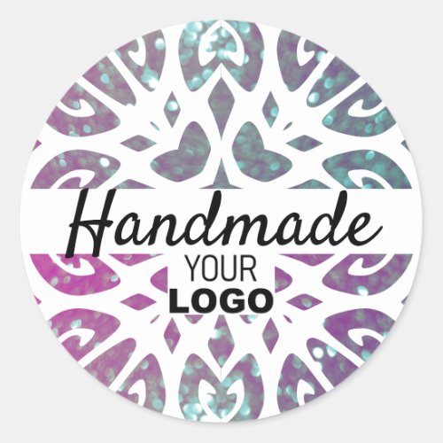 Glitter Snowflake Ornament Mandala Handmade Logo Classic Round Sticker