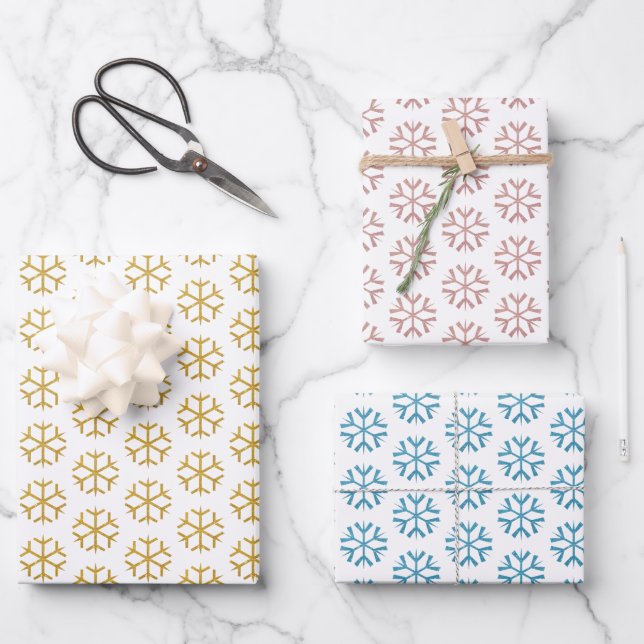Glitter snowflake pattern christmas holiday wrapping paper sheets (Front)