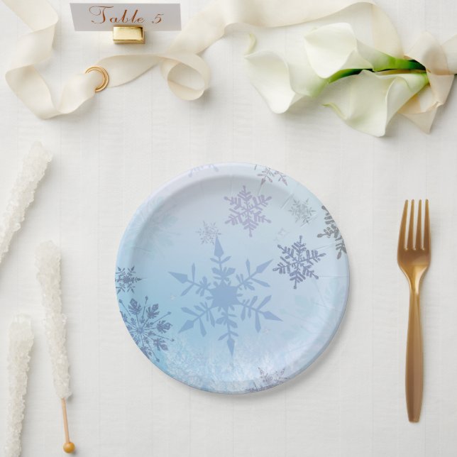 Glitter Snowflake Snowy Mountain Winter  Paper Plates (Wedding)