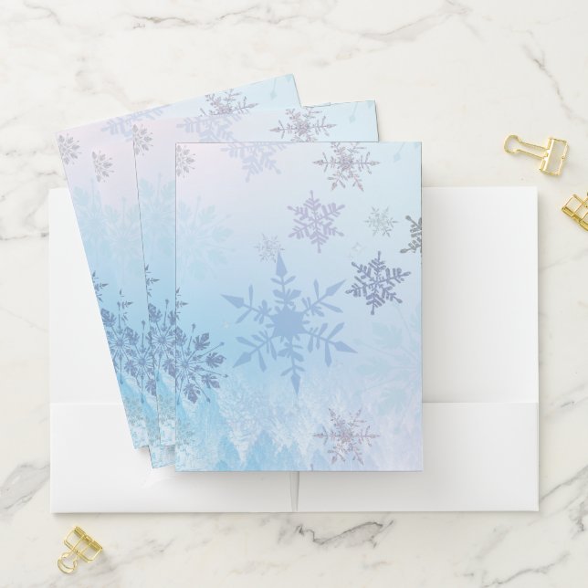Glitter Snowflake Snowy Mountain Winter  Pocket Folder (In Situ)