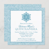 Glitter Snowflake Teal Quinceanera Winter Invites (Front/Back)