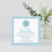 Glitter Snowflake Teal Quinceanera Winter Invites (Standing Front)