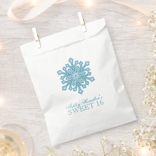 Glitter Snowflake Teal Sweet 16 Winter Wonderland Favor Bag (Clipped)