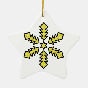 Glitter Snowflake - Yellow Star Ceramic Ornament