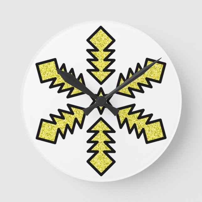Glitter Snowflake - Yellow Star Round Clock (Front)
