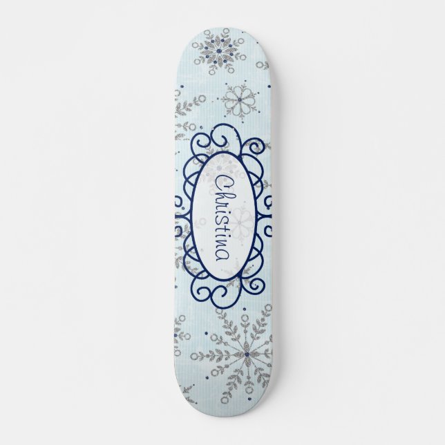 Glitter Snowflakes Comp Skateboard Deck (Front)
