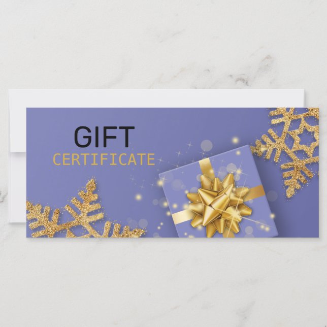 Glitter Snowflakes Gold Gift Bow Blue Gift Card (Front)