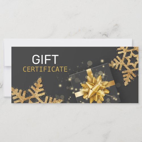 Glitter Snowflakes Gold Gift Box Black Gift Card