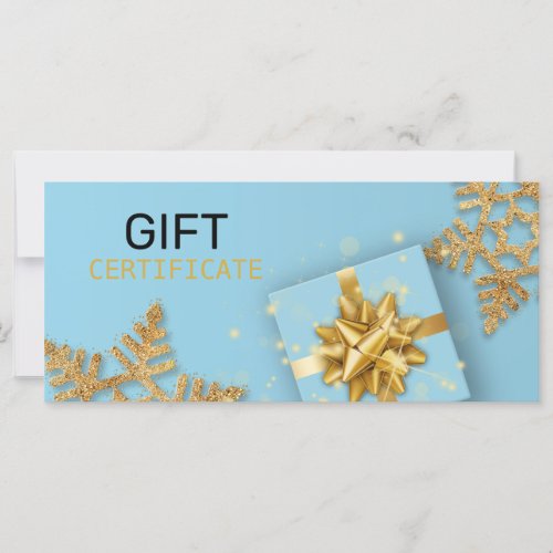 Glitter Snowflakes Gold Gift Box Blue Gift Card