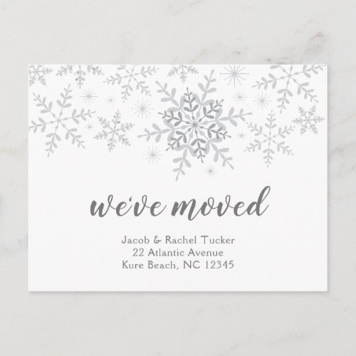 Glitter Snowflakes Weve Moved Moving Announcement Postcard