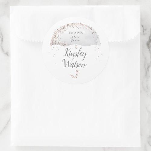 Glitter soft grey watercolor umbrella bridal classic round sticker