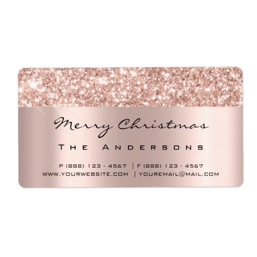 Glitter Spark Rose Gold Bridal Holidays Christmas Label