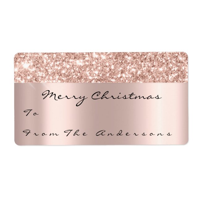 Glitter Spark Rose Gold Holidays Christmas Season Label (Front)