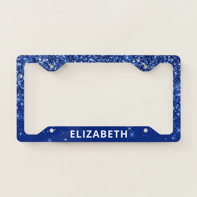 Glitter Sparkle Blue Monogrammed License Plate Frame (Front)