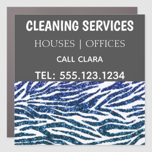Glitter Sparkle Blue Zebra Print Cleaning Car Magnet